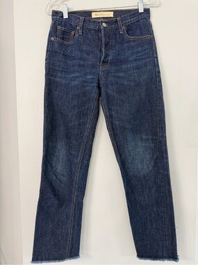Gap 1969 Vintage Straight 100% Cotton Dark Wash Size 25 Ankle Crop Raw Hem Jeans
